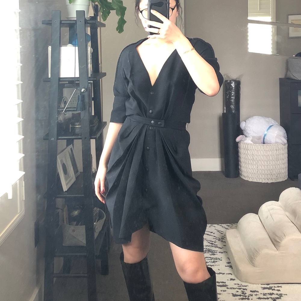 Balenciaga Ribbed Black Cocktail Dress